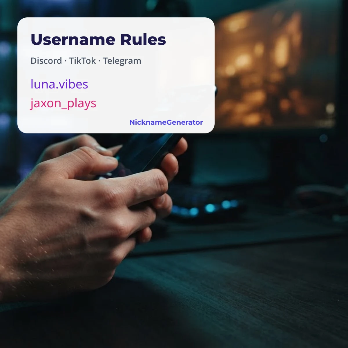 Username rules for Discord, TikTok and Telegram compared