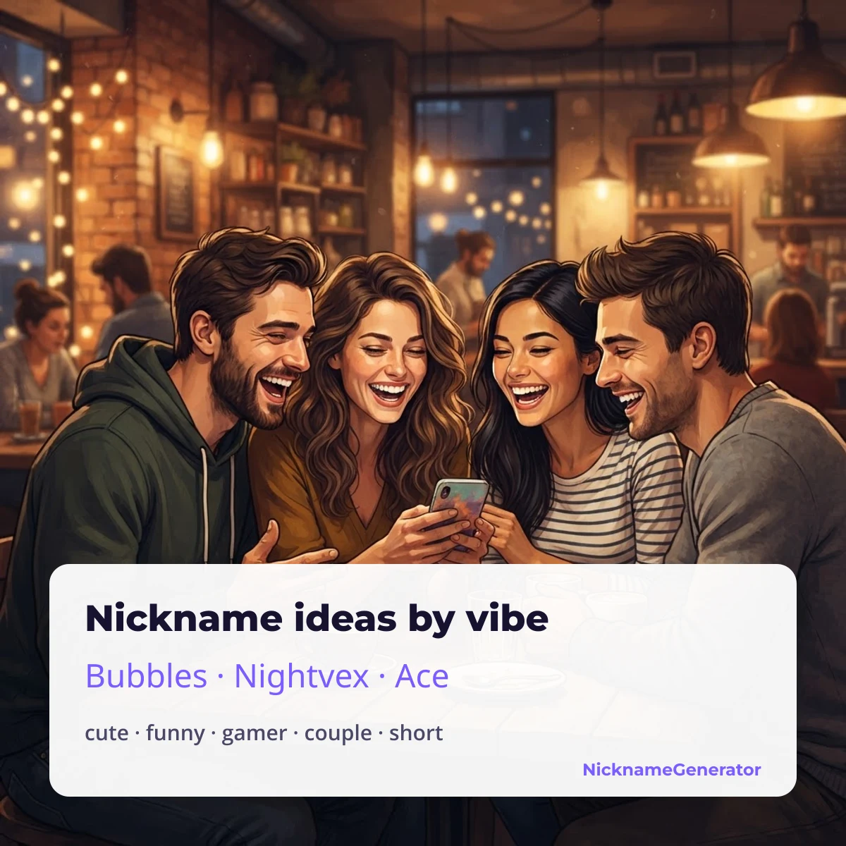Nickname ideas by vibe: cute, funny, gamer, couple and short nicknames